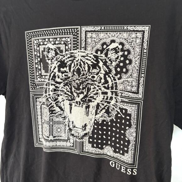 Guess Black Rhinestone T-Shirt Bedazzled Tiger McBling Graphic Baby Tee Medium - Picture 2 of 9